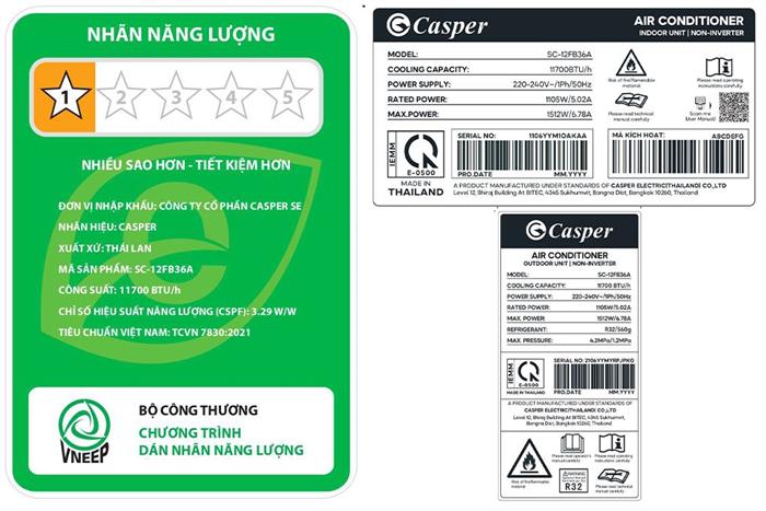 Điều Hòa Casper 12000 BTU 1 Chiều SC-12FB36A - Mẫu 2025