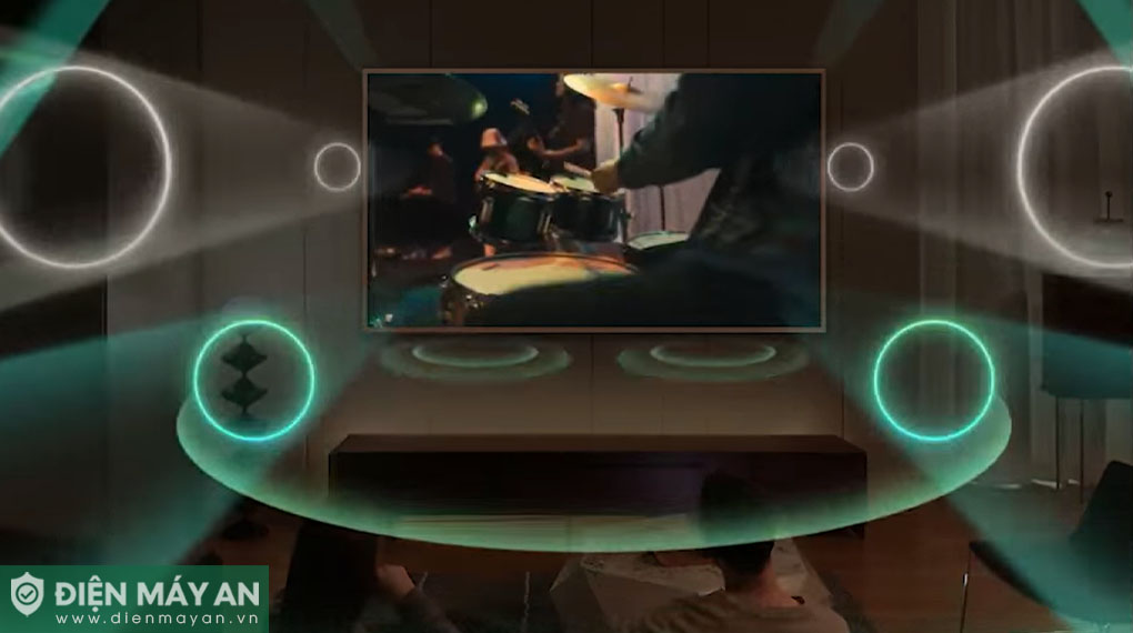 Công nghệ Dolby Atmos của Smart Tivi Khung Tranh QLED Samsung 4K QA75LS03Dtạo ra hiệu ứng âm thanh vòm đa chiều bao trùm không gian 