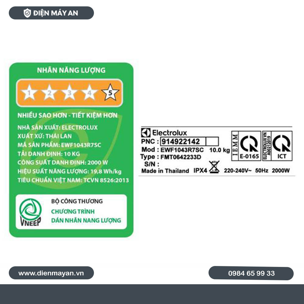 Máy Giặt Electrolux UltimateCare 700 Inverter 10 Kg EWF1043R7SC - Giá Tốt