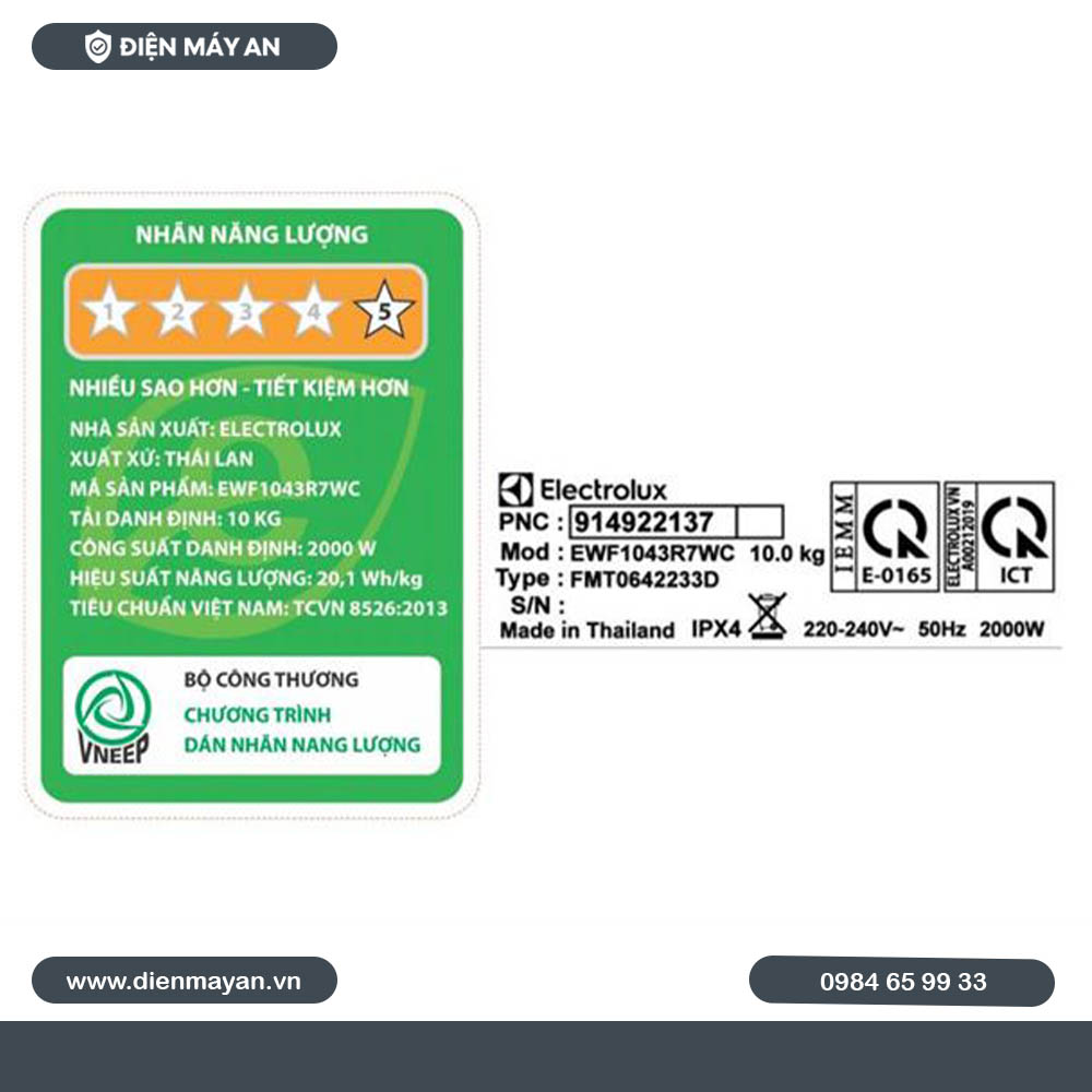 Máy Giặt Electrolux UltimateCare 700 Inverter 10 Kg EWF1043R7WC - Giá Tốt