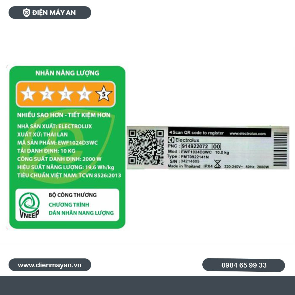 Máy Giặt Electrolux UltimateCare 300 Inverter 10 Kg EWF1024D3WC - Giá Tốt