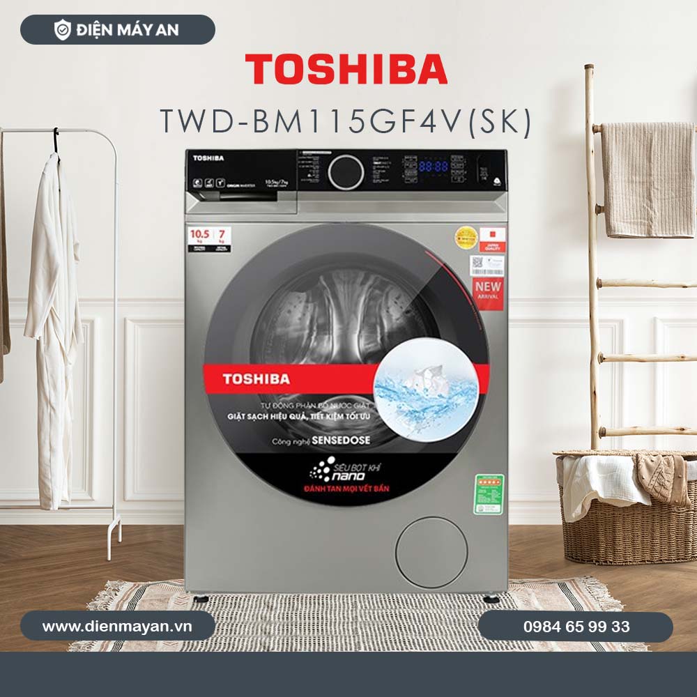 Máy Giặt Sấy Toshiba Inverter Giặt 10.5 Kg - Sấy 7 Kg TWD-BM115GF4V(SK), Giá Tốt