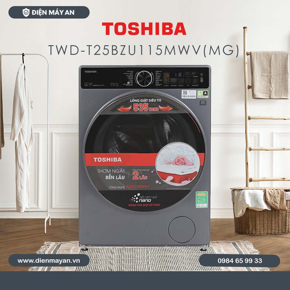 Máy Giặt Sấy Toshiba Inverter Giặt 10,5 Kg - Sấy 7 Kg TWD-T25BZU115MWV(MG), Mẫu Mới 2024
